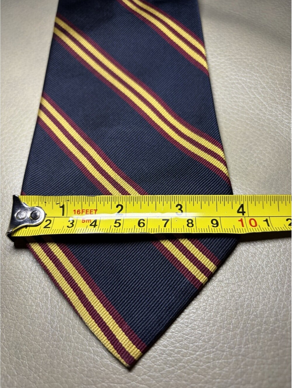 Brooks Brothers Vintage 100% Silk Tie Navy Blue Burgundy Gold Triple Stripes T6 - Picture 3 of 3